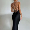 Articat Satin Backless Lace Up Mermaid Slip Dress Women Sweetheart Neck Sexy Slim Bodycon Dresses Elegant Silk Gown Partywear