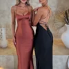 Articat Satin Backless Lace Up Mermaid Slip Dress Women Sweetheart Neck Sexy Slim Bodycon Dresses Elegant Silk Gown Partywear