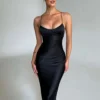 Articat Satin Backless Lace Up Mermaid Slip Dress Women Sweetheart Neck Sexy Slim Bodycon Dresses Elegant Silk Gown Partywear