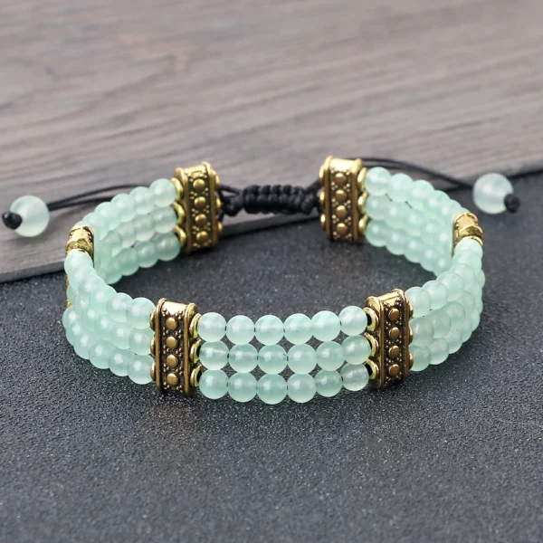 Multilayer Beaded Bracelet Adjustable Braided Rope Natural Stone Fashion Wide Cuff Bracelets for Women Men Bohemian Jewelry Gift