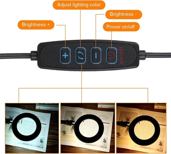 5X Illuminated Magnifier with Clamp ,USB 3 Colors LED Magnifying Glass for Soldering Iron Repair/Table Lamp/Skincare Beauty Tool