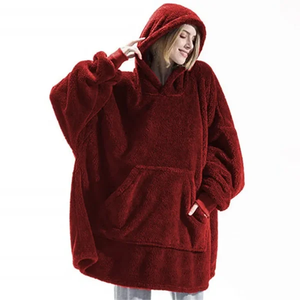 2024 Winter Women Double-faced Fleece Hoodie Blanket Oversize Large Pocket Warm Couple Loose Sweatshirts Women And Men Robe