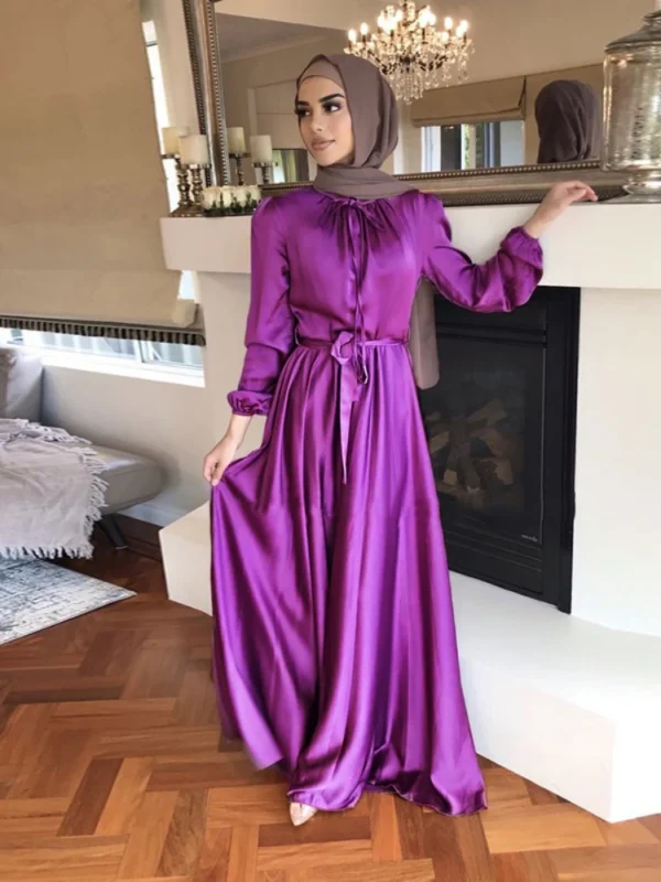 Ramadan Abaya Turkey Silky Satin Dresses for Women Abaya Robe Longue De Soiree Femme Long Muslim Dress Vestido Longo Morocco