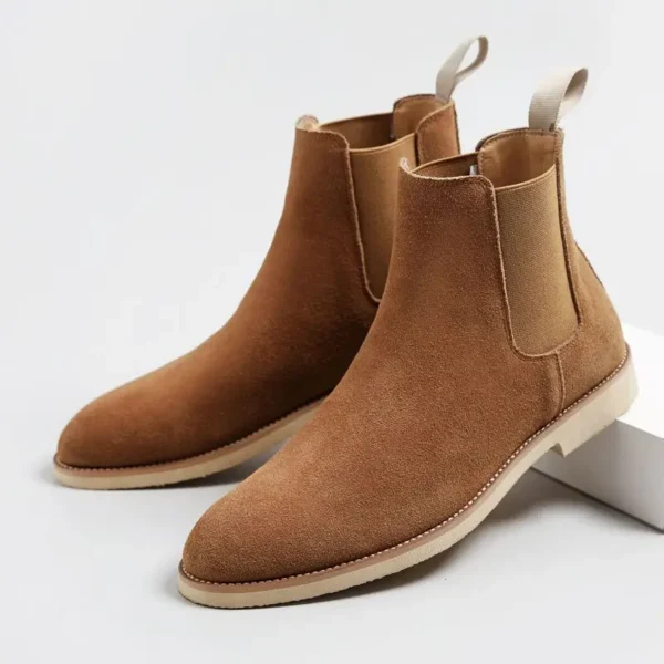 Man Retro Suede Genuine Leather Chelsea Boots Men Fashion Short Ankle Boot Casual British Style High-Top Shoes