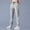 Ice Silk Men's Pants 2023 Summer New Black Gray Thin Business Casual Pants Outdoor Elastic Breathable Straight Leg Sweatpants