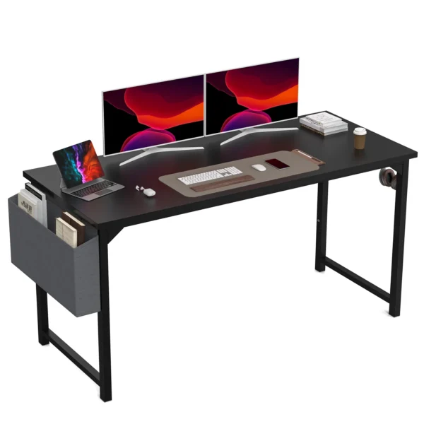 JHK Computer Desk Writing Study Office Gaming Table Modern Simple Style Compact with Side Bag Headphone Hook Easy Assembly