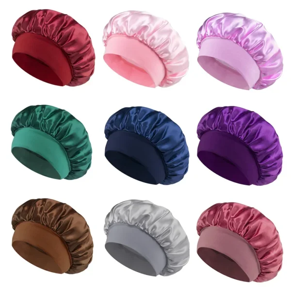 Satin Bonnet Hair Bonnet for Sleeping Silk Bonnets Women Solid Solid Wide-brimmed Sleeping Hat with Elastic Soft Band Hair Care