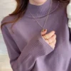 Autumn Winter Chic Bottom Sweaters Women Fashion Turtleneck Pullover Loose Long Sleeve Knitted Jumpers Soft Warm Pull Femme Top