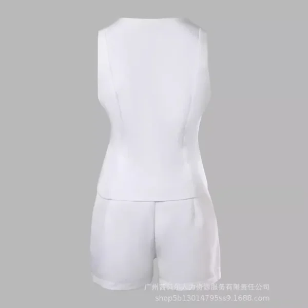 White Sleeveless Slim Fit Vest & Shorts Suit 2-Piece Set Women Clothes Summer Single Breasted Button Tank Top Shorts