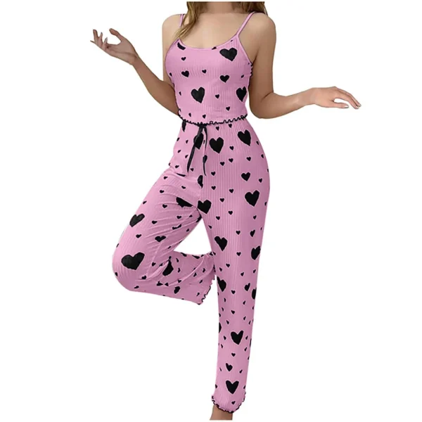 Women pajamas plus size pajamas set 2 piece short vest + trouser white breathable soft casual love print