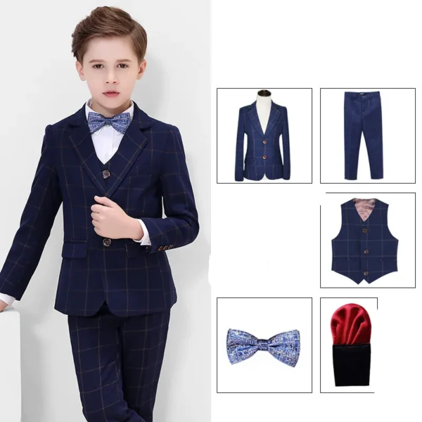 Kids Boys White Blazer Vest Pants 3PCS Set Children Baptism Wedding Prom Suit Baby Boy Elegant Dress Teenager Party Costume