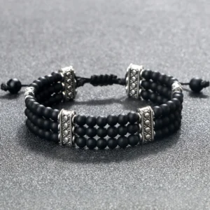 Multilayer Beaded Bracelet Adjustable Braided Rope Natural Stone Fashion Wide Cuff Bracelets for Women Men Bohemian Jewelry Gift