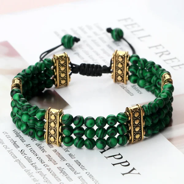 Multilayer Beaded Bracelet Adjustable Braided Rope Natural Stone Fashion Wide Cuff Bracelets for Women Men Bohemian Jewelry Gift