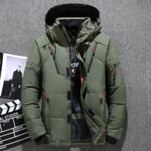 Men's Casual Fashion Padded Thickened Cold Hooded Down Jacket Outdoor Multi-Functional Large Mouth Thick Solid Color Zipper Coat