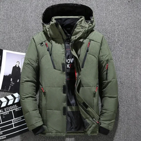 Men's Casual Fashion Padded Thickened Cold Hooded Down Jacket Outdoor Multi-Functional Large Mouth Thick Solid Color Zipper Coat