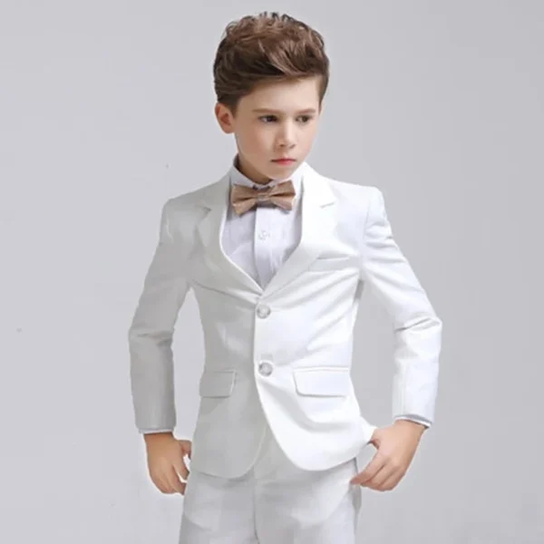 Kids Boys White Blazer Vest Pants 3PCS Set Children Baptism Wedding Prom Suit Baby Boy Elegant Dress Teenager Party Costume