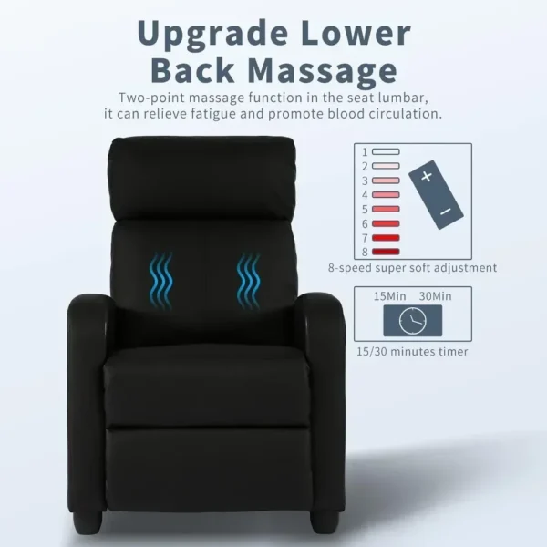 Massage Recliner Chair, Padded Wide Seat Sofa Wingback Single Sofa with Footrest PU Leather for Living Room Home Theater, Chair