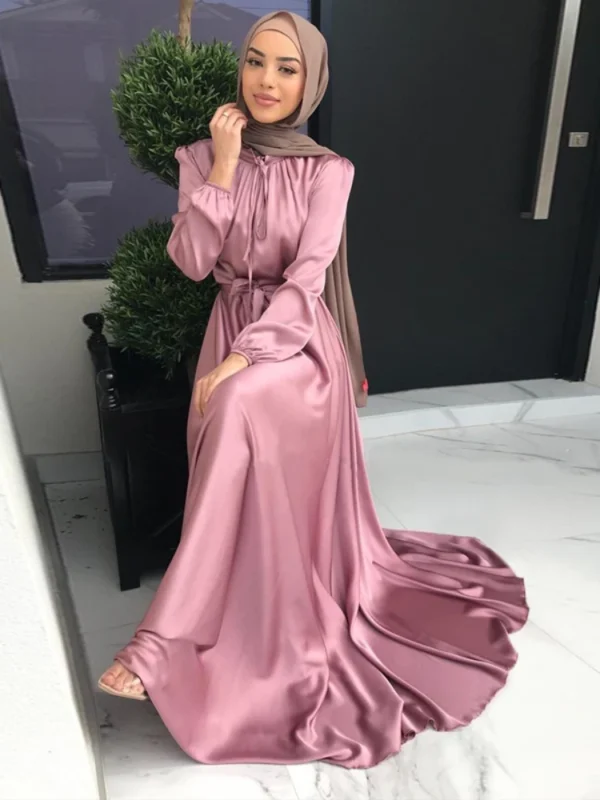 Ramadan Abaya Turkey Silky Satin Dresses for Women Abaya Robe Longue De Soiree Femme Long Muslim Dress Vestido Longo Morocco