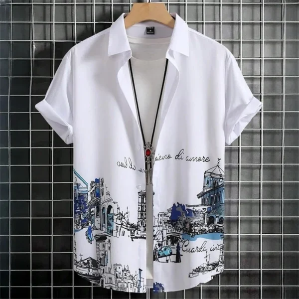 Hawaiian style short-sleeved shirt jacket with 3D digital printing, loose and casual men's short-sleeved shirt, new style for 20