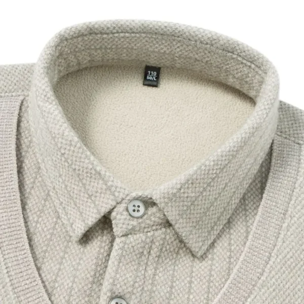 kf-S00f3c75b3114405690bffff1492126c71 Brand Luxury Men's Plush Wool-Lined Knitted Sweater Patchwork Striped Lapels One-piece Fleece Thickened Menswear Warm Pullovers