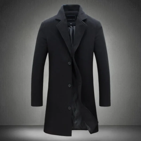 Autumn Winter Men Wool Overcoat Lapel Long Sleeve Jacket Single Breasted Mid-length Business Trench Outwear Solid Dust Outwear