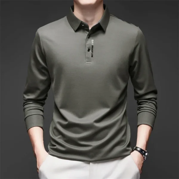 Mulberry Silk Long Sleeved T-shirt for Men in the Autumn of 2025, New Base Shirt with High-end Feel, Casual Business Collar Polo