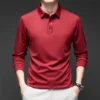 Mulberry Silk Long Sleeved T-shirt for Men in the Autumn of 2025, New Base Shirt with High-end Feel, Casual Business Collar Polo