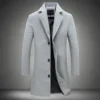 Autumn Winter Men Wool Overcoat Lapel Long Sleeve Jacket Single Breasted Mid-length Business Trench Outwear Solid Dust Outwear