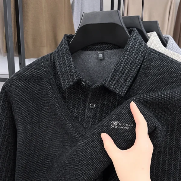 kf-S3c70ab98017643ab95303d70f7b0c0e5p Brand Luxury Men's Plush Wool-Lined Knitted Sweater Patchwork Striped Lapels One-piece Fleece Thickened Menswear Warm Pullovers