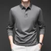 Mulberry Silk Long Sleeved T-shirt for Men in the Autumn of 2025, New Base Shirt with High-end Feel, Casual Business Collar Polo