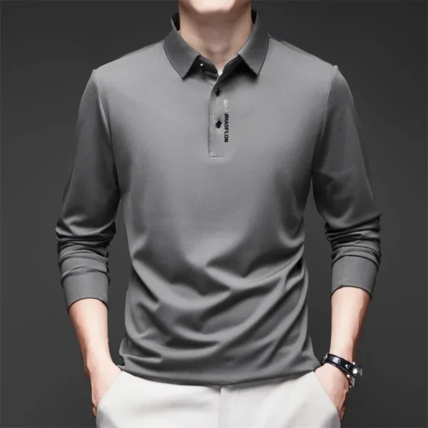 Mulberry Silk Long Sleeved T-shirt for Men in the Autumn of 2025, New Base Shirt with High-end Feel, Casual Business Collar Polo