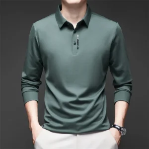 Mulberry Silk Long Sleeved T-shirt for Men in the Autumn of 2025, New Base Shirt with High-end Feel, Casual Business Collar Polo