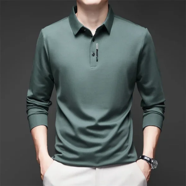 Mulberry Silk Long Sleeved T-shirt for Men in the Autumn of 2025, New Base Shirt with High-end Feel, Casual Business Collar Polo