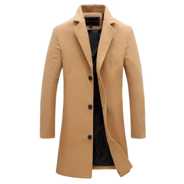 Autumn Winter Men Wool Overcoat Lapel Long Sleeve Jacket Single Breasted Mid-length Business Trench Outwear Solid Dust Outwear