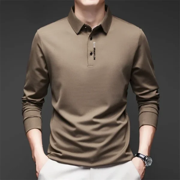 Mulberry Silk Long Sleeved T-shirt for Men in the Autumn of 2025, New Base Shirt with High-end Feel, Casual Business Collar Polo