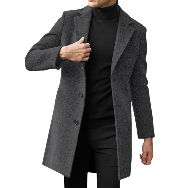 Autumn Winter Men Wool Overcoat Lapel Long Sleeve Jacket Single Breasted Mid-length Business Trench Outwear Solid Dust Outwear